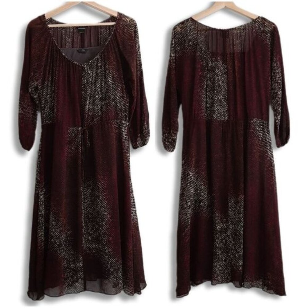 CLUB MONACO 100% Silk Semi-Sheer Midi Dress Abstract Snake Pattern Sz 4